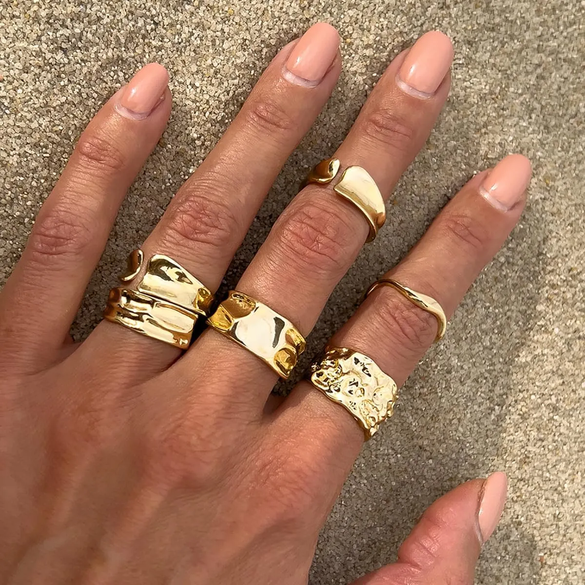 Sora Tuki Chunky Gold Rings for Women Non Tarnish Big Gemstone Rings Set Adjustable Thick Silver Statement Rings for Women Trendy Dainty Stackable Ring Chunky Gold Jewelry
