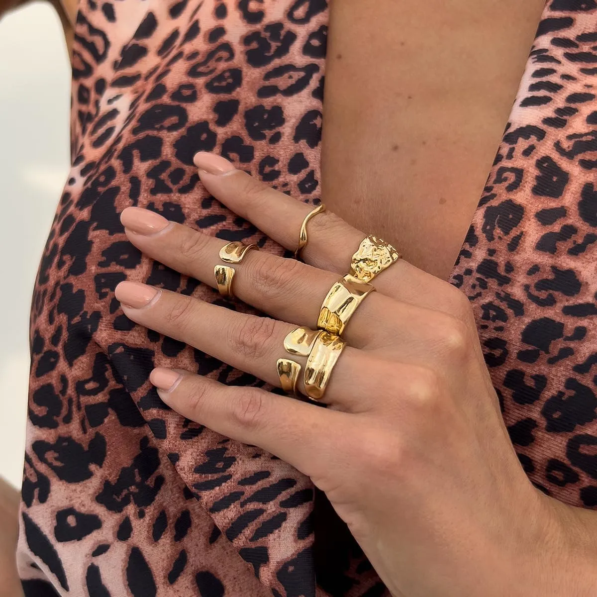 Sora Tuki Chunky Gold Rings for Women Non Tarnish Big Gemstone Rings Set Adjustable Thick Silver Statement Rings for Women Trendy Dainty Stackable Ring Chunky Gold Jewelry