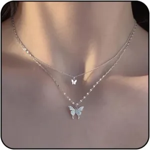 Sora Tuki Silver Butterfly Necklace for Women Layered Rose Gold Butterfly Necklace Gold Butterfly Choker Necklace Butterfly Pendant Necklace Silver Butterfly Jewelry