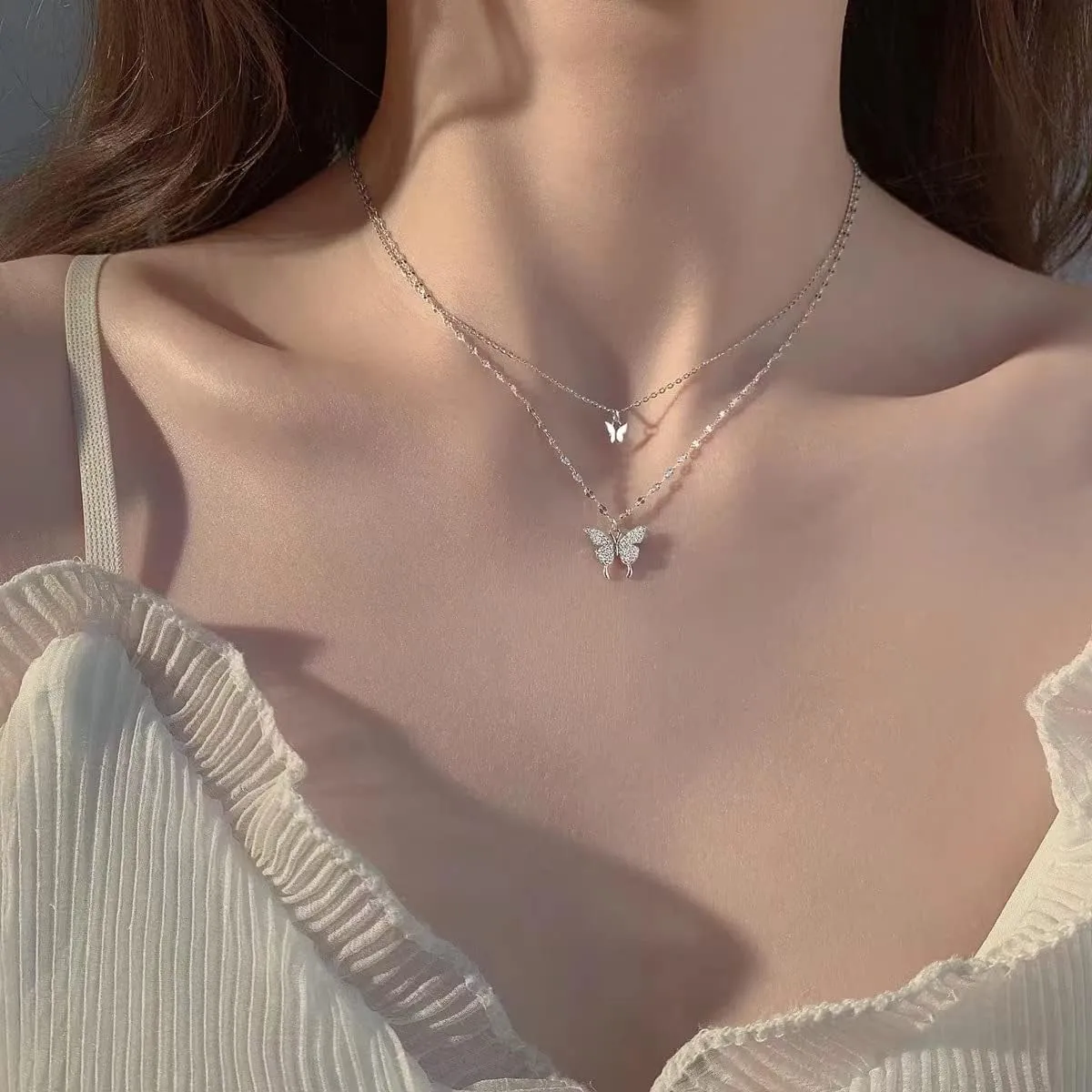 Sora Tuki Silver Butterfly Necklace for Women Layered Rose Gold Butterfly Necklace Gold Butterfly Choker Necklace Butterfly Pendant Necklace Silver Butterfly Jewelry