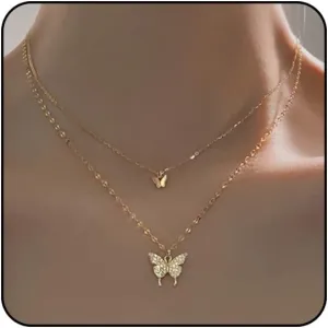Sora Tuki Silver Butterfly Necklace for Women Layered Rose Gold Butterfly Necklace Gold Butterfly Choker Necklace Butterfly Pendant Necklace Silver Butterfly Jewelry