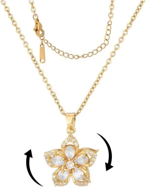 Spinning Necklace for Women Gold Flower Fidget Necklaces Rotatable Crystal Blossom Pendant Necklace Adjustable Spinning Fidget Redbud Flower Necklaces Funny Valentine's Day Jewelry