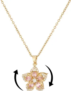 Spinning Necklace for Women Gold Flower Fidget Necklaces Rotatable Crystal Blossom Pendant Necklace Adjustable Spinning Fidget Redbud Flower Necklaces Funny Valentine's Day Jewelry