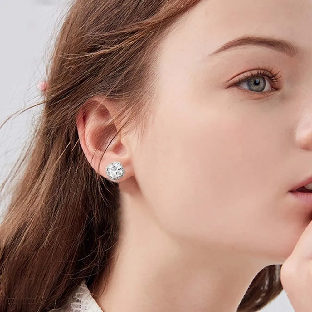 Square Princess Cut Stud Earrings Micro Paved AAA CZ Jewelry Wedding Bridal For Women