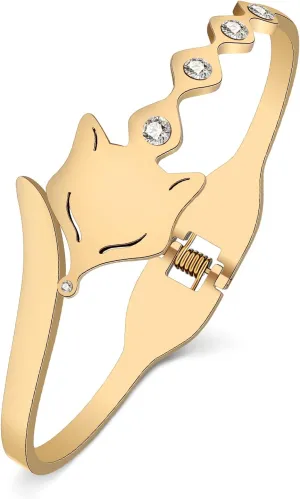 Stainless Steel 18K Gold Silver Plated Crystal Cute Fox Bracelets Wild Animals Hollow Out Cuff Bangle Jewelry For Women Friendship Charms Gifts