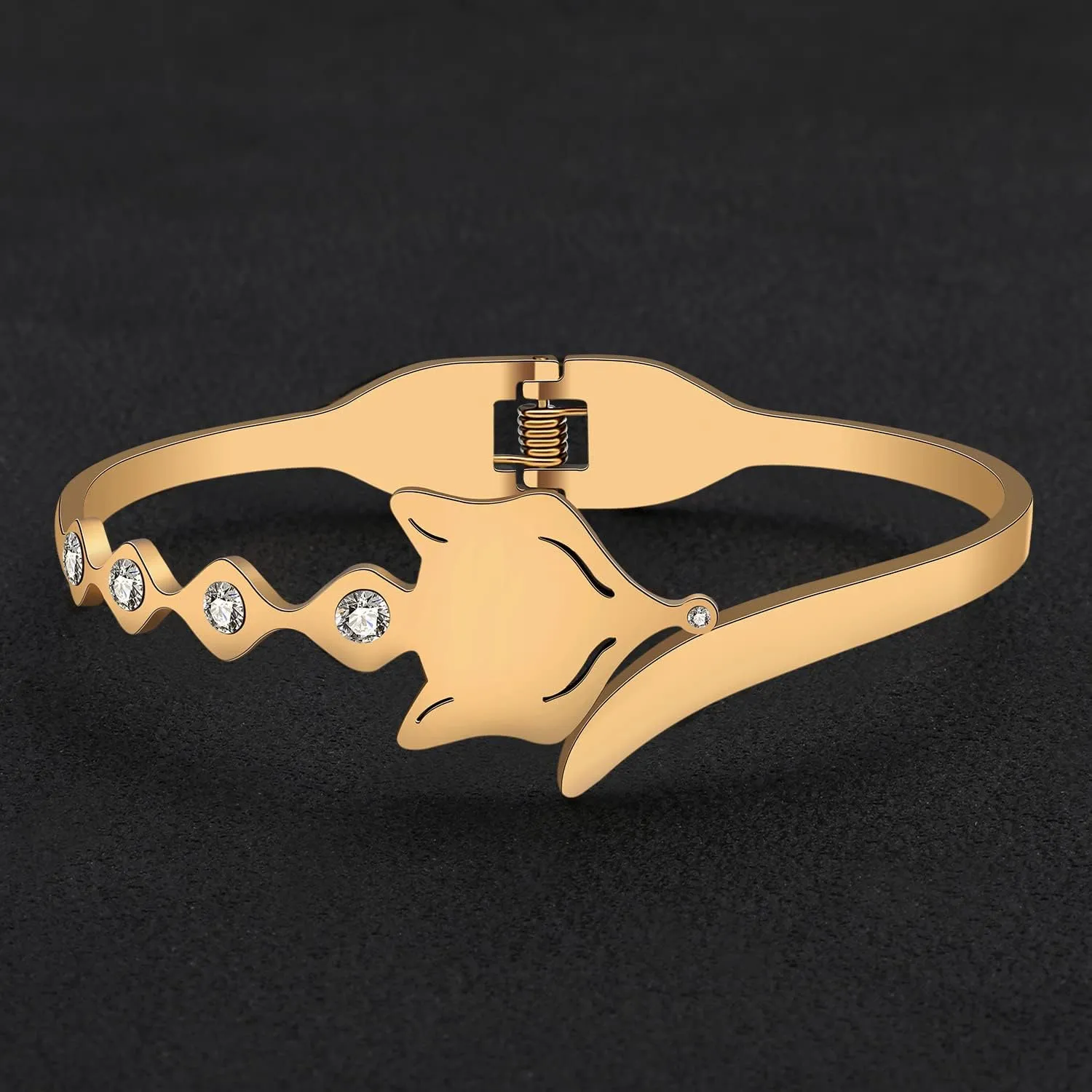 Stainless Steel 18K Gold Silver Plated Crystal Cute Fox Bracelets Wild Animals Hollow Out Cuff Bangle Jewelry For Women Friendship Charms Gifts