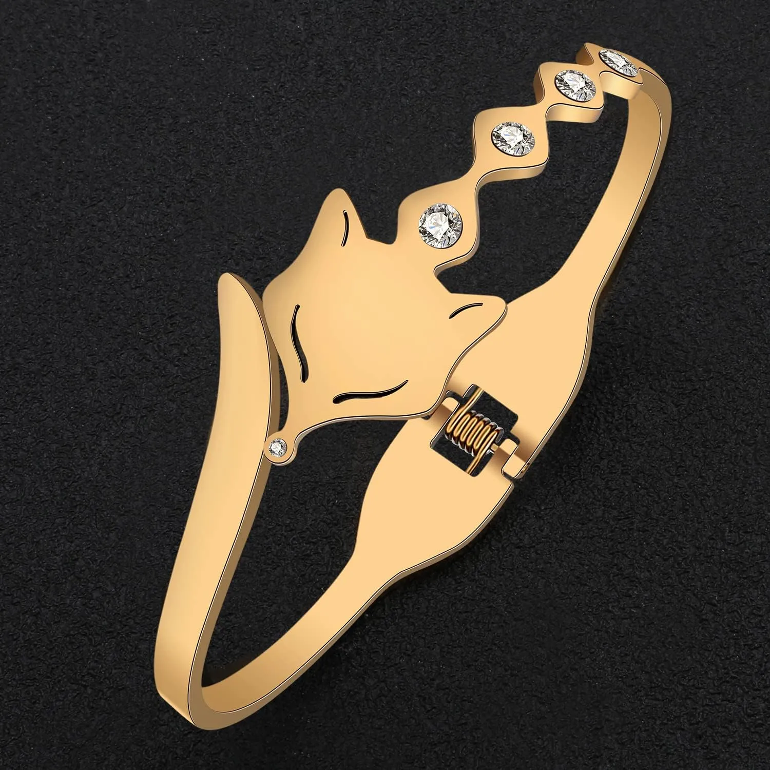 Stainless Steel 18K Gold Silver Plated Crystal Cute Fox Bracelets Wild Animals Hollow Out Cuff Bangle Jewelry For Women Friendship Charms Gifts