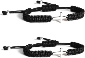 Stainless Steel Cross Bracelets Adjustable Handmade Braided Lucky Bracelet for Men Women Matching Couple Bracelets
