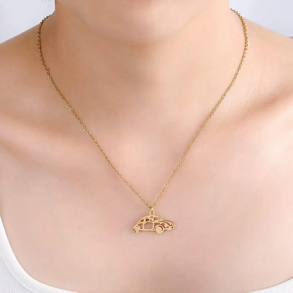 Stainless Steel Gold Steel Plating Lovely Car Pendant Necklace Custom Name Picture Necklace