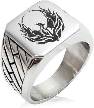 Stainless Steel Greek Mythology Phoenix Geometric Pattern Biker Style Polished Ring