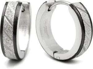 Stainless Steel Mens Hoop Earrings Stripe Bevel Edge Black Gold Color 16mm