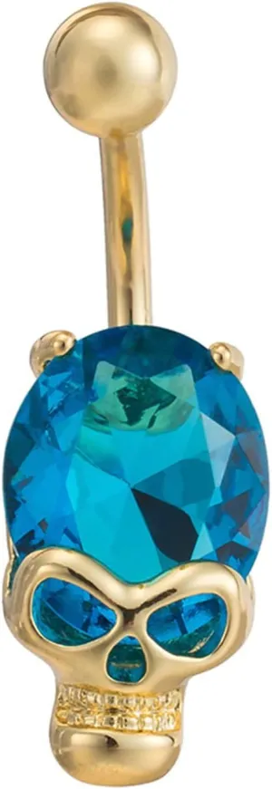 Stainless Steel Navel Rings for Women, CZ Long Navel Rings for Women Skull Gold Belly Rings