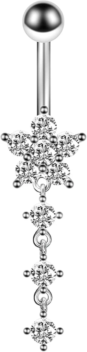 Stainless Steel Navel Rings for Women, CZ Navel Rings for Women Long Silver Belly Rings