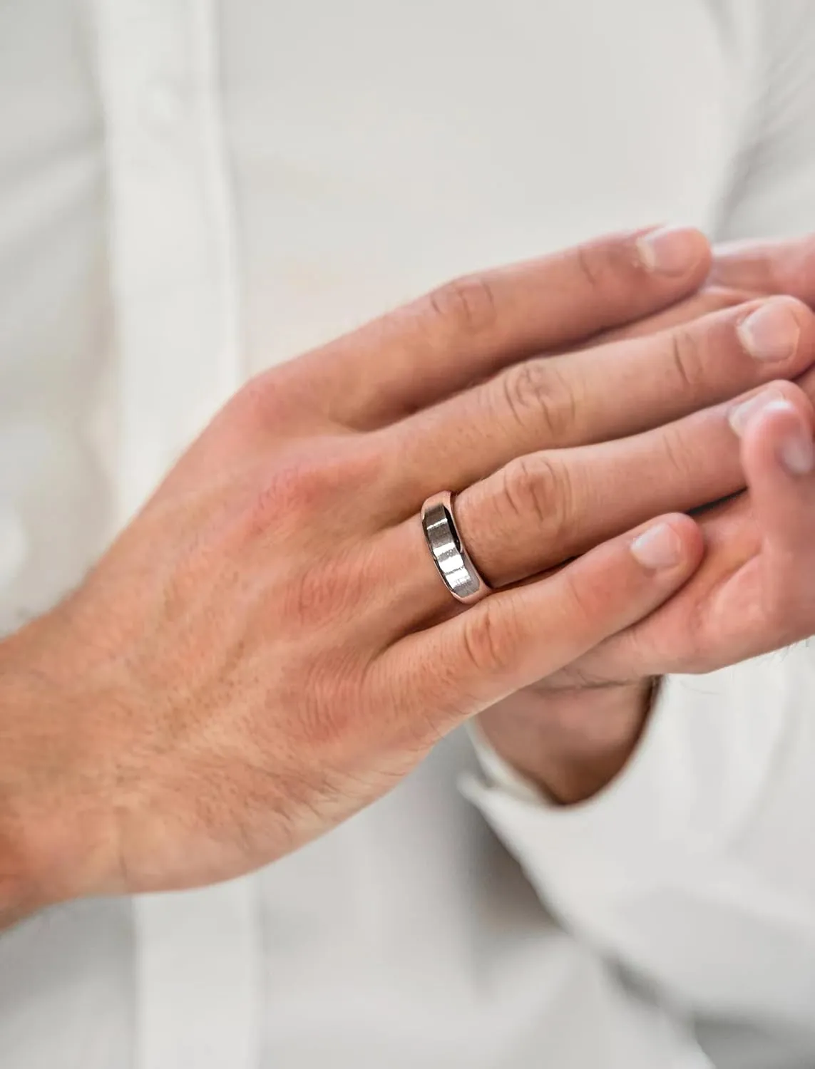 STARCHENIE 6mm Wedding Band Ring for Men Solid 925 Sterling Silver Comfort Fit Brushed Matte Finish Beveled Edge (Size 8-12) - Silver, Gold, Black