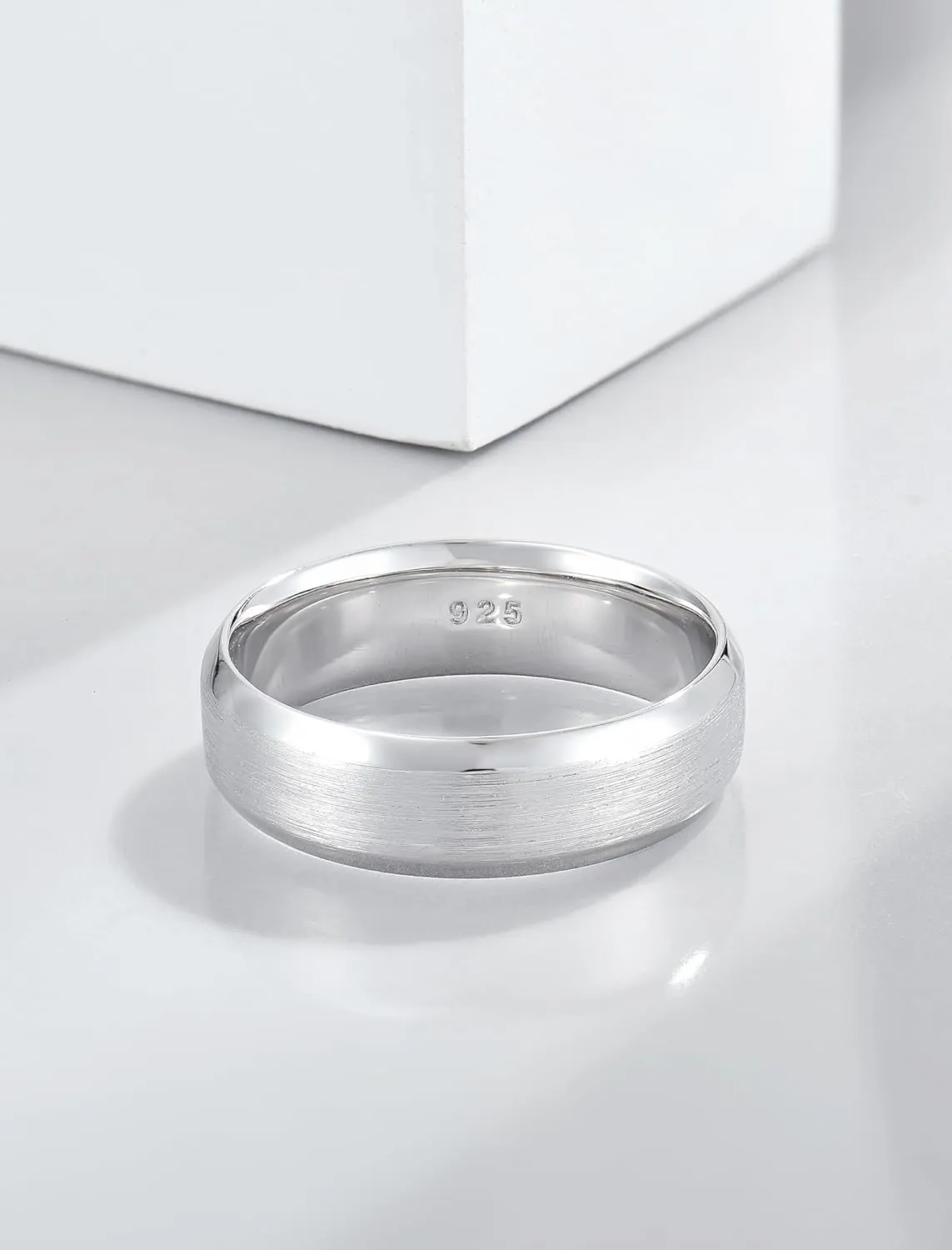 STARCHENIE 6mm Wedding Band Ring for Men Solid 925 Sterling Silver Comfort Fit Brushed Matte Finish Beveled Edge (Size 8-12) - Silver, Gold, Black