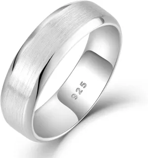 STARCHENIE 6mm Wedding Band Ring for Men Solid 925 Sterling Silver Comfort Fit Brushed Matte Finish Beveled Edge (Size 8-12) - Silver, Gold, Black
