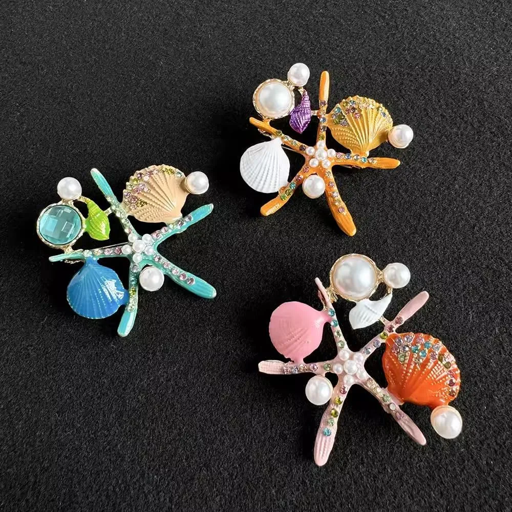 Starfish Ring, 3-Color Resin Adjustable Seashell & Rhinestone Dainty Rings For Women Beach Vacation Summer Jewelry Gift With Pearl Accents