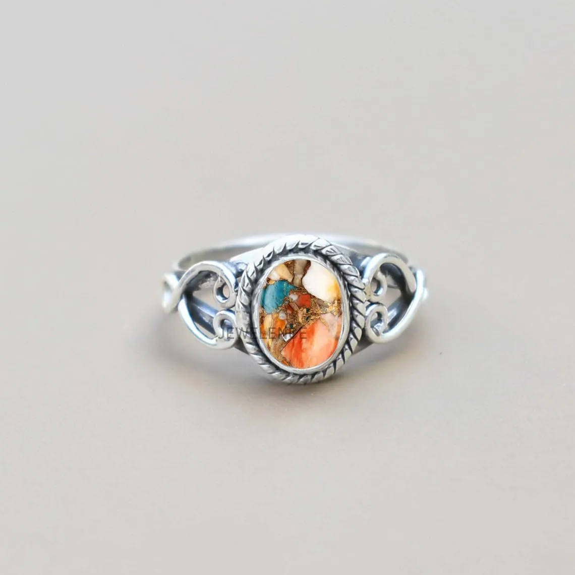 Sterling Silver 925 Ring For Womens Oyster Copper Turquoise Ring Sterling Silver Bohemian Ring Multi Gemstone Ring