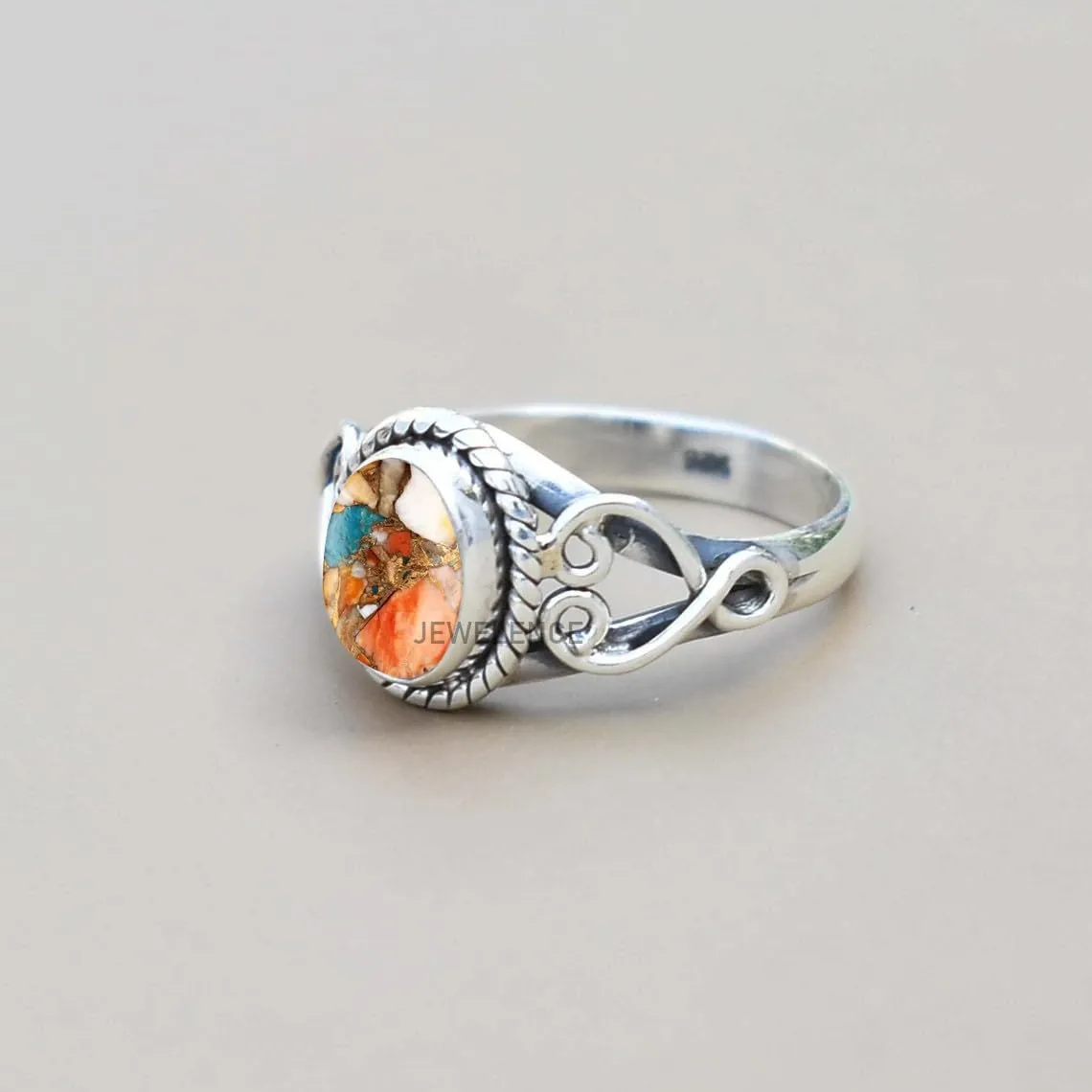 Sterling Silver 925 Ring For Womens Oyster Copper Turquoise Ring Sterling Silver Bohemian Ring Multi Gemstone Ring