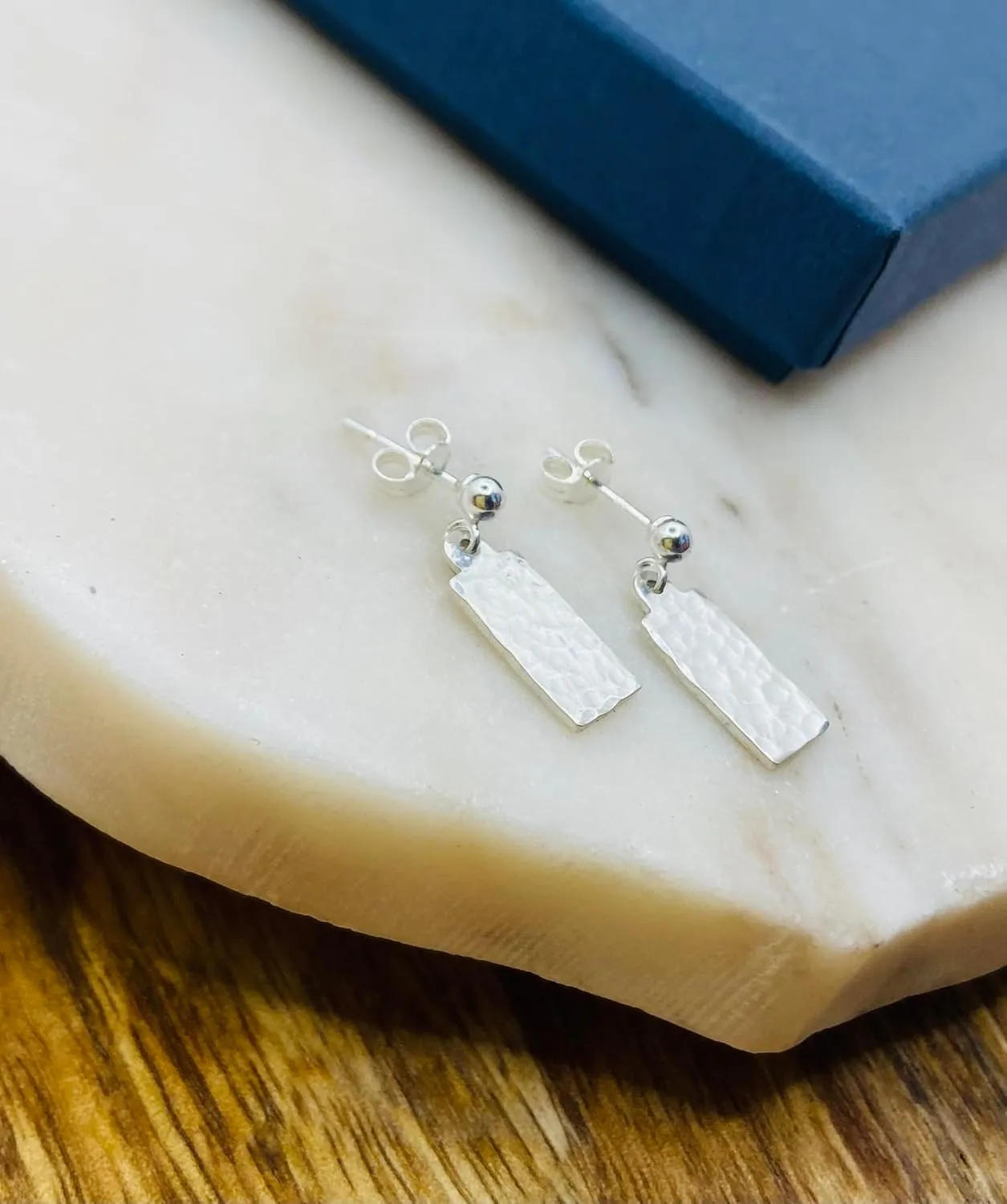 Sterling Silver Bar Earrings, Hammered Rectangle Studs