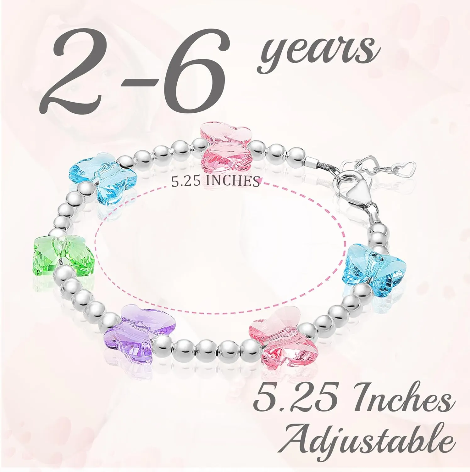 Sterling Silver Charm Bracelets for Girls, Butterfly Bracelets Embellished with 8mm Butterfly European Crystals