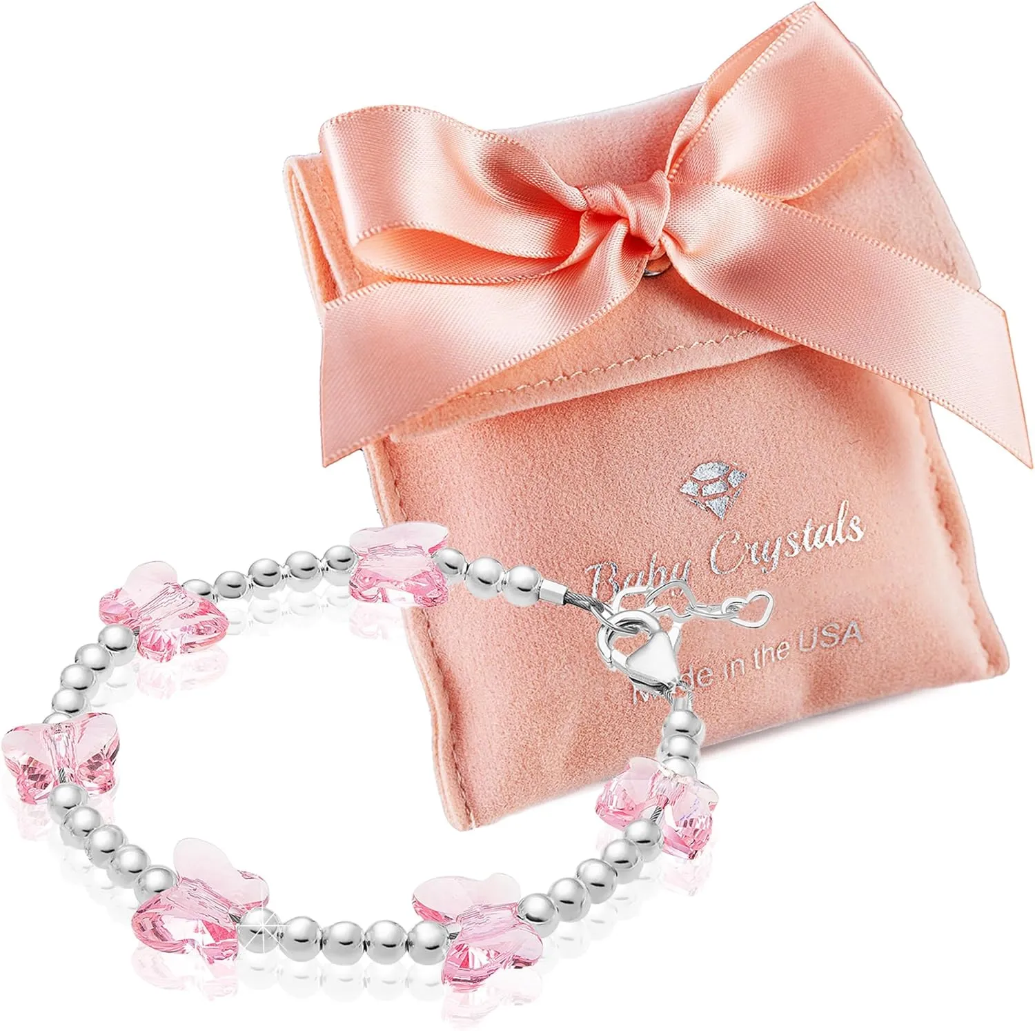Sterling Silver Charm Bracelets for Girls, Butterfly Bracelets Embellished with 8mm Butterfly European Crystals