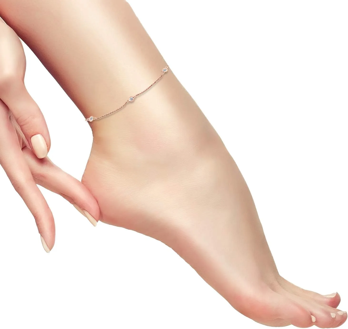 Sterling Silver Cubic Zirconia Round 3.0 mm. Anklet