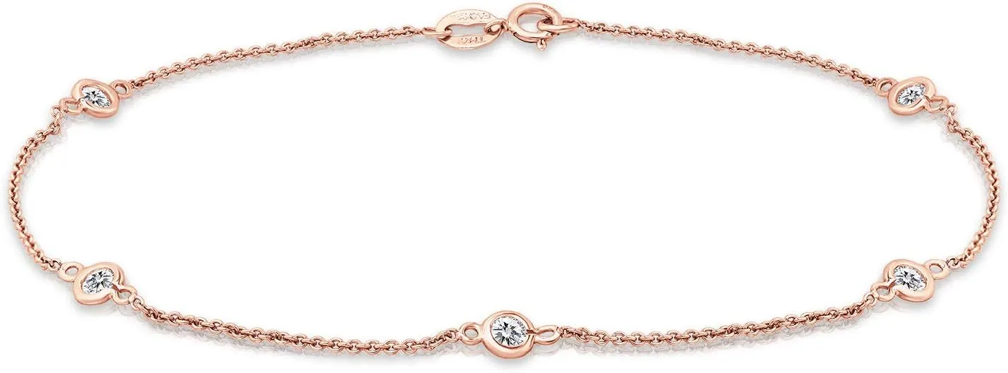 Sterling Silver Cubic Zirconia Round 3.0 mm. Anklet