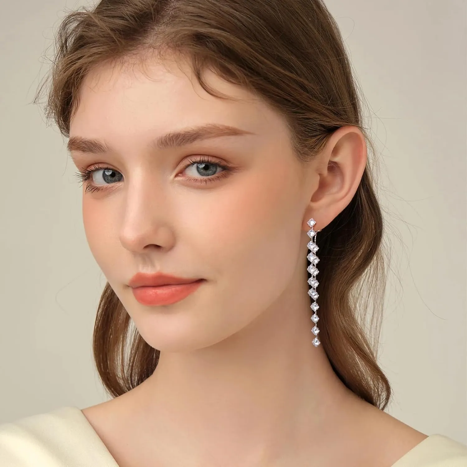 Sterling Silver Dangle Earrings for Women Trendy Cubic Zirconia Long Dangle Drop Earrings Dainty Minimalist for Prom Party Jewelry
