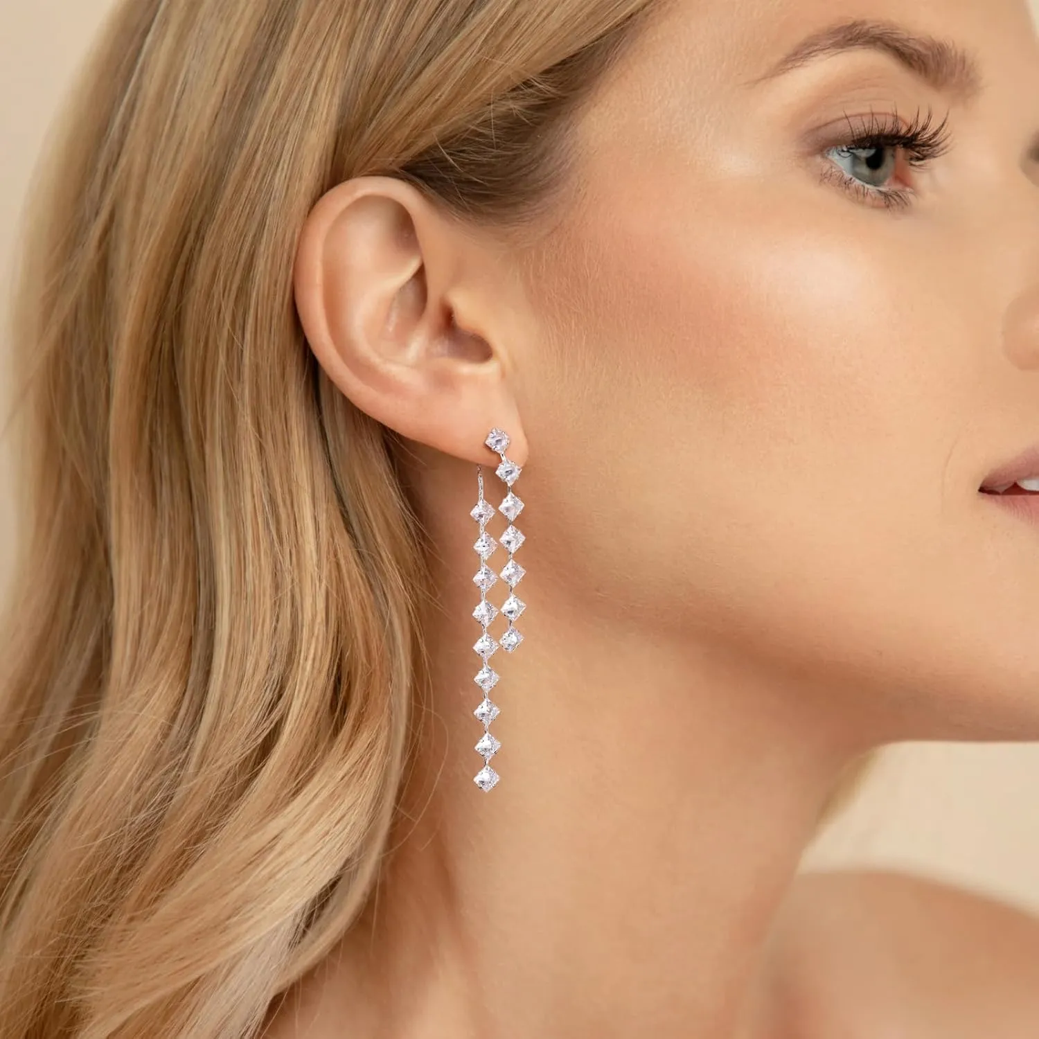 Sterling Silver Dangle Earrings for Women Trendy Cubic Zirconia Long Dangle Drop Earrings Dainty Minimalist for Prom Party Jewelry
