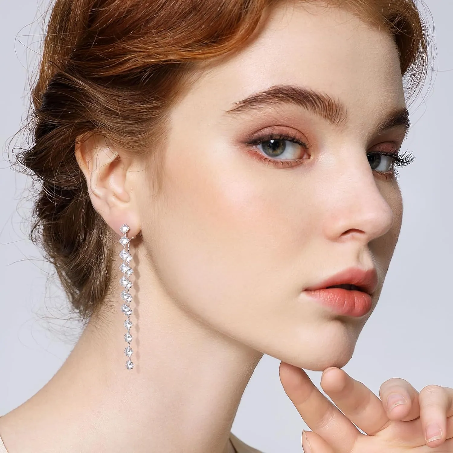 Sterling Silver Dangle Earrings for Women Trendy Cubic Zirconia Long Dangle Drop Earrings Dainty Minimalist for Prom Party Jewelry