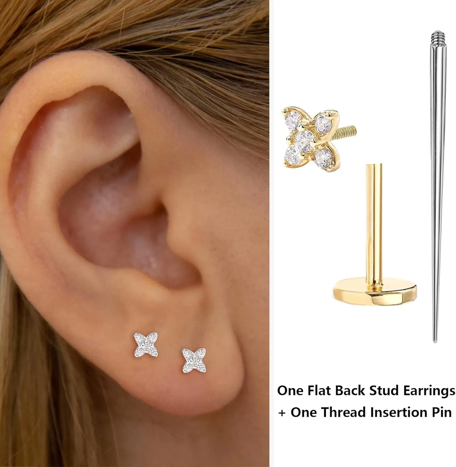 Sterling Silver Flat Back Stud Earrings 16G Cartilage Earring Internally Threaded Earrings Piercing Tragus Earrings for Women