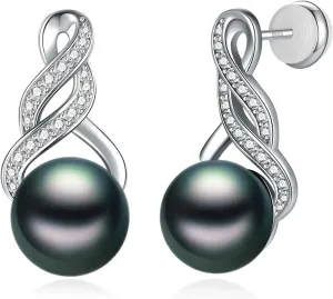 Sterling Silver Infinity/Bow Tie/Tear Drop Pearl Earrings - Cubic Zirconia Pearl Jewelry Packaged in Preserved Red Rose Box - Perfect for Anniversary, Gifts for Her, Wife, Mother, Grandmother