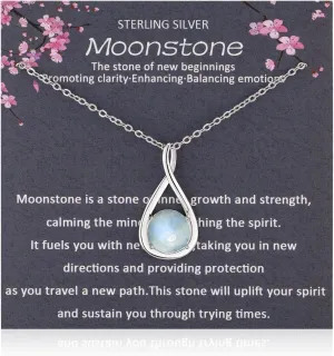 Sterling Silver Moonstone Necklace, Infinity Pendant with Chain, New Beginnings Gift with White Sage