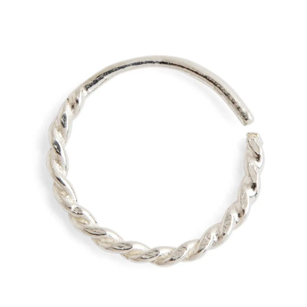 Sterling Silver Nose Ring, Dainty Ear and Nose Rope Hoop, Simple Cute Twist Indian Piercing Jewelry, Tiny Small Minimalist Tribal Handmade Boho Earring, Minimalist Piercing For Men and Women, 22g 7mm