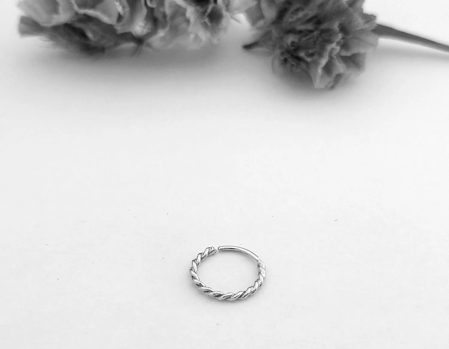 Sterling Silver Nose Ring, Dainty Ear and Nose Rope Hoop, Simple Cute Twist Indian Piercing Jewelry, Tiny Small Minimalist Tribal Handmade Boho Earring, Minimalist Piercing For Men and Women, 22g 7mm