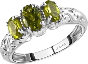 Sterling Silver Rings Women - Birthstone Peridot Ring for Her in Platinum Plating Gemstone Premium Jewelry Birthday Gifts for Women Size - 6