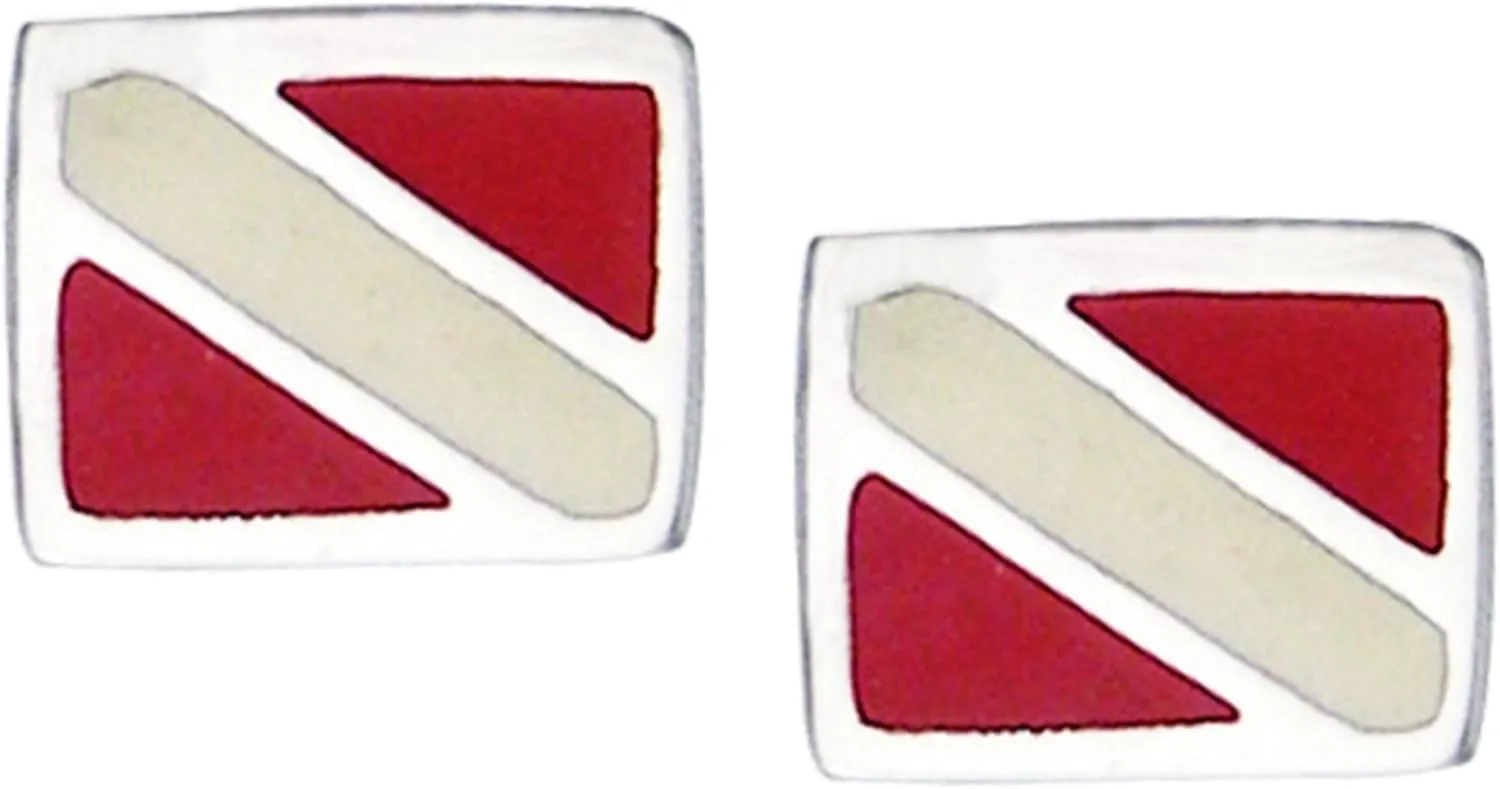 Sterling Silver Scuba Diver Down Flag Red Enameled