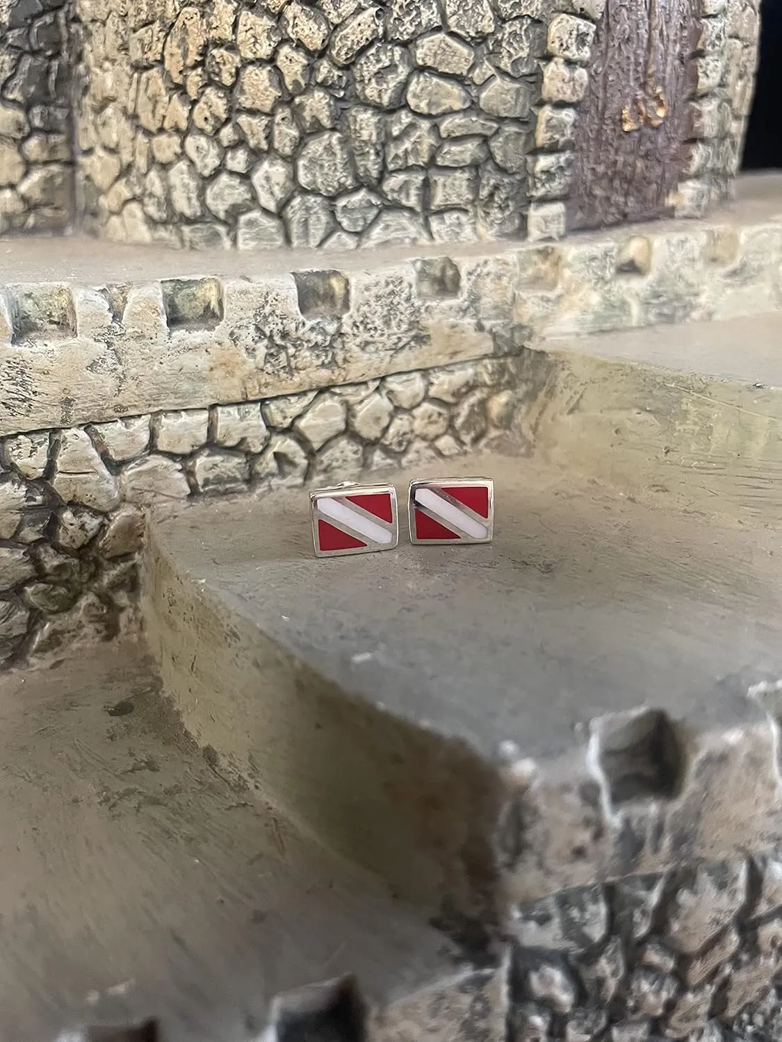 Sterling Silver Scuba Diver Down Flag Red Enameled