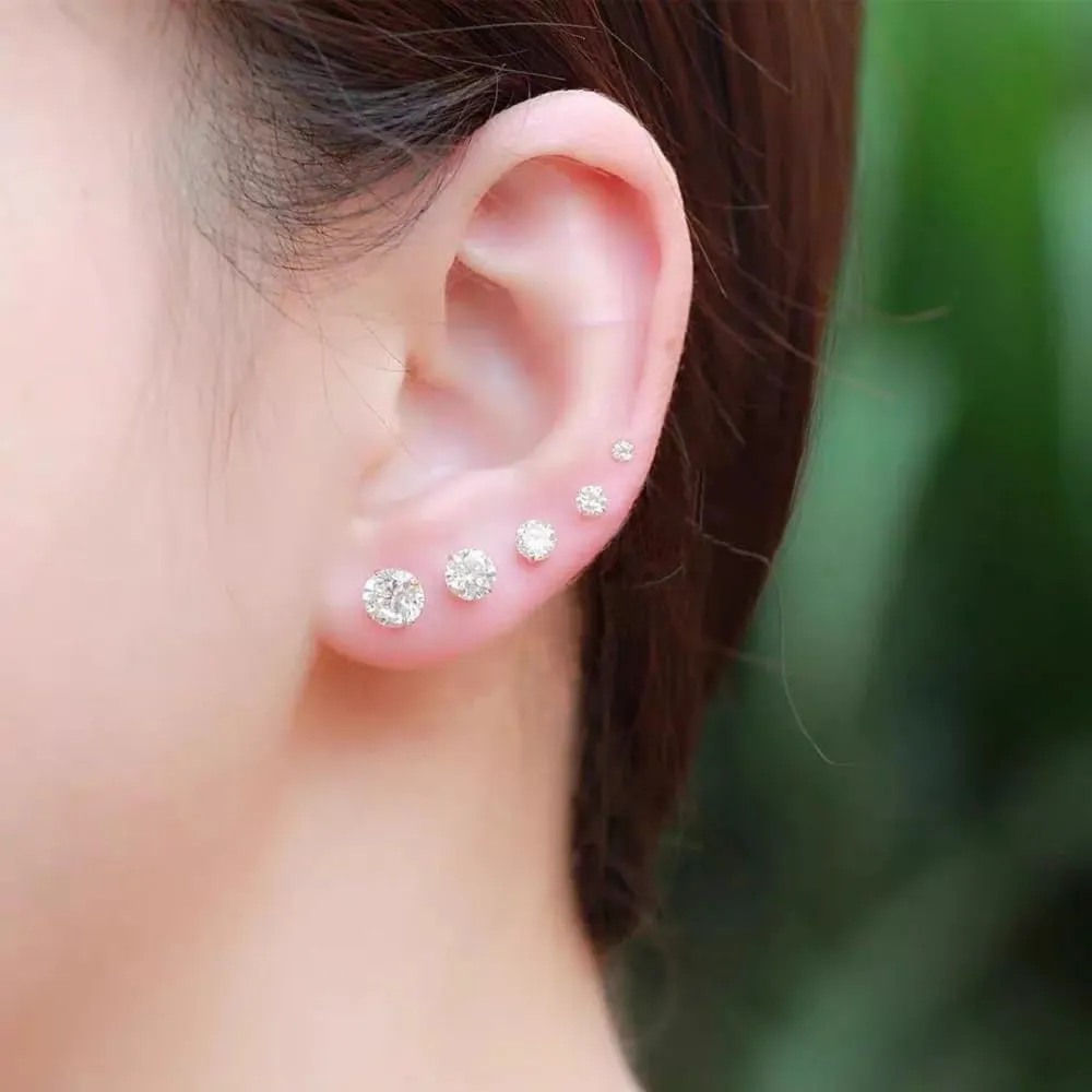 Sterling Silver Stud Earrings for Women 5 Pairs Hypoallergenic Stud Earrings Set Cubic Zirconia Earrings Studs for Girls Women Men Jewelry Gift
