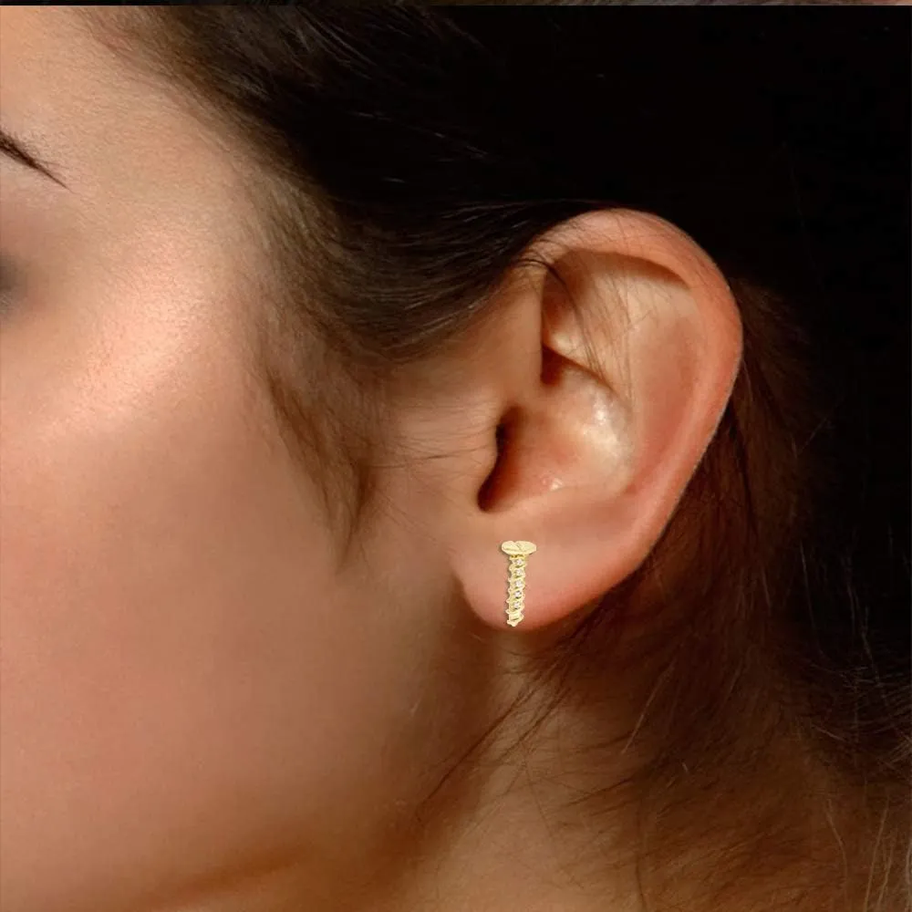 Sterling Silver Stud Earrings for Women Dainty Feather, Starburst, Lightning Bolt, Nail, Curved Bar, Disc, Pineapple with push-back Earrings, Gift For Her