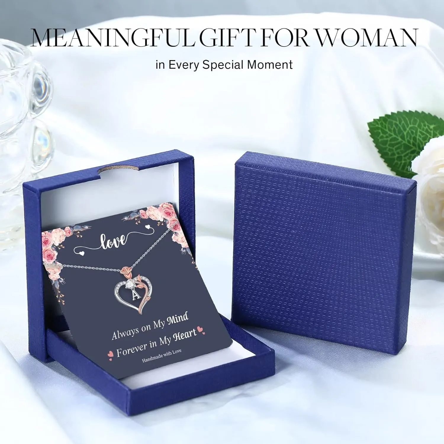 STORUP Heart Initial Necklaces for Women Teen Girls, Rose Heart Initial Necklaces for Women Jewelry Birthday Gifts for Mom Wife Grandma Sister Daughter Her