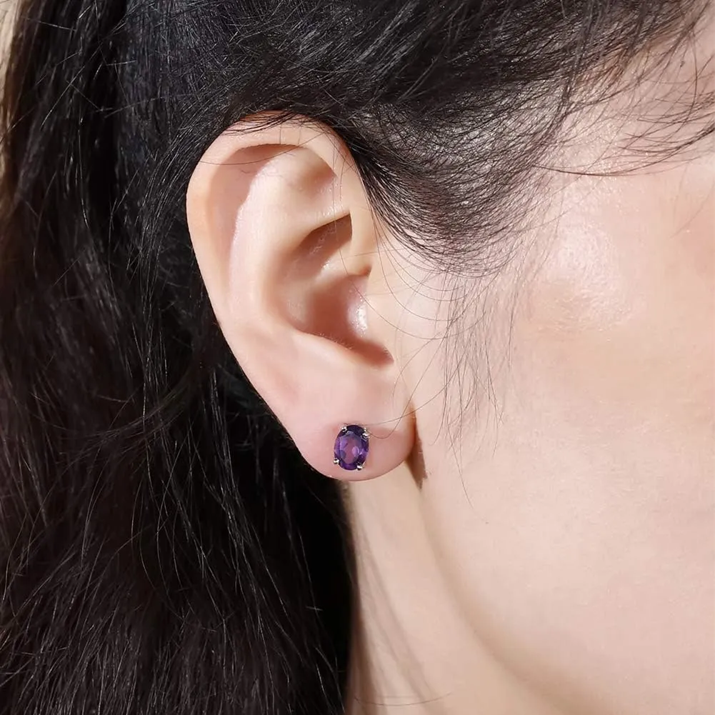 Stud Earrings for Women - 925 Sterling Silver Earrings 6x8mm Oval Shape Natural Gemstone Earrings Studs Jewelry Gifts Stud Earrings for Women