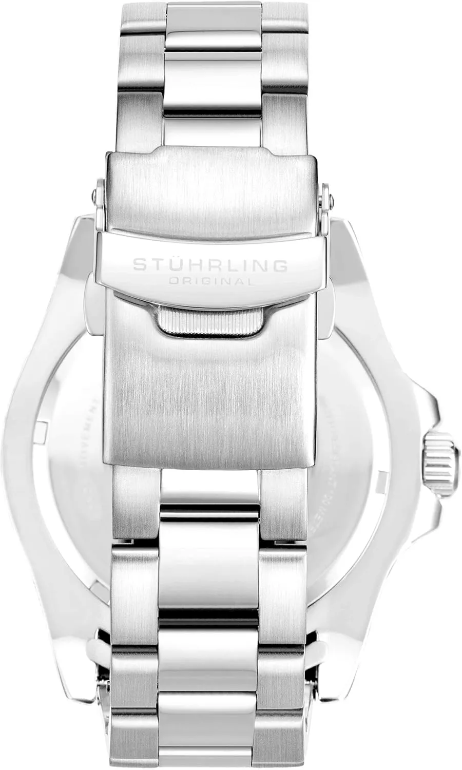 Stuhrling Original Men's Watch Stainless Steel Triple Row Bracelet Dual Time Date with Screw Down Crown