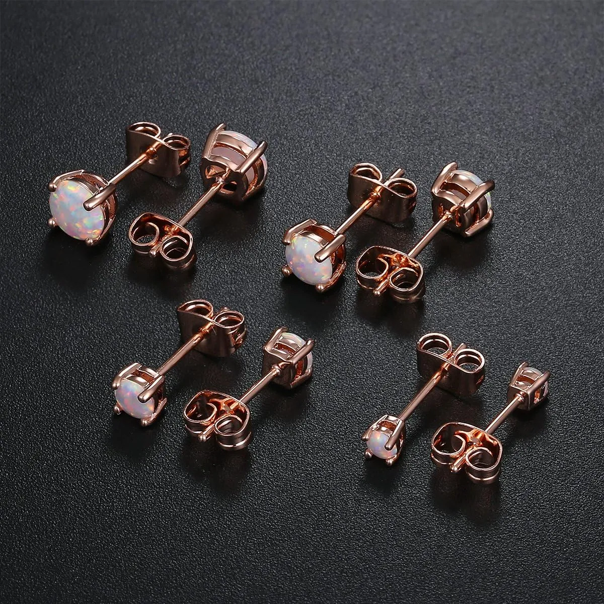 Stunning Rose Gold Plated Opal Studs, 18K Rose Gold Plated Opal Stud Earrings 6MM Round For Women