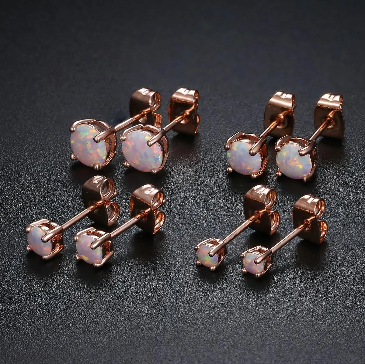 Stunning Rose Gold Plated Opal Studs, 18K Rose Gold Plated Opal Stud Earrings 6MM Round For Women