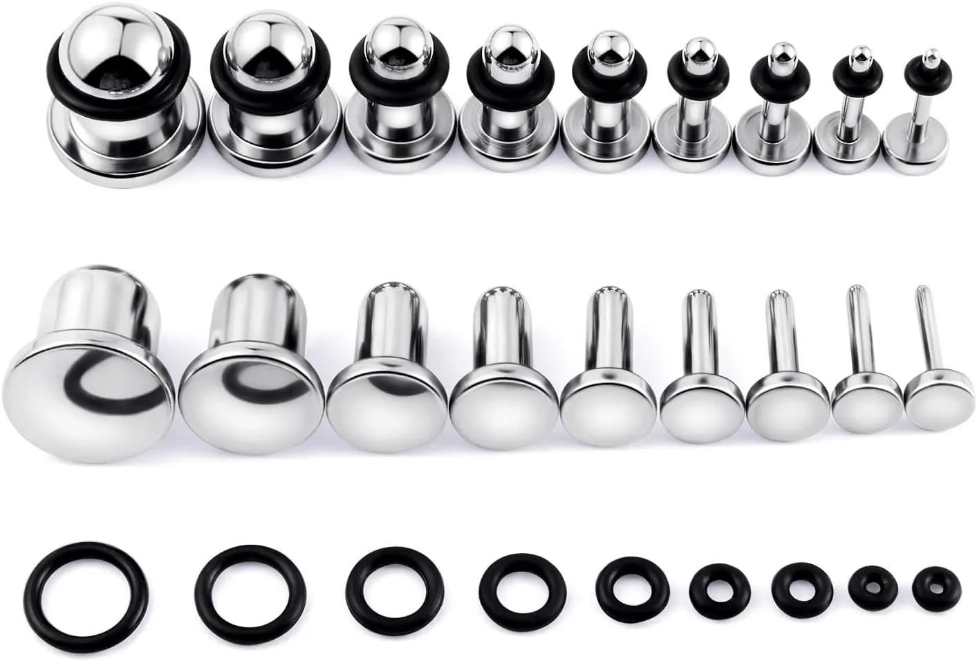 Stuppendux 9Pairs Stainless Steel Stretching Kit Ear Plugs Expander Single Flat Body Piercing Jewelry Set 14G-00G 1.6mm-10mm