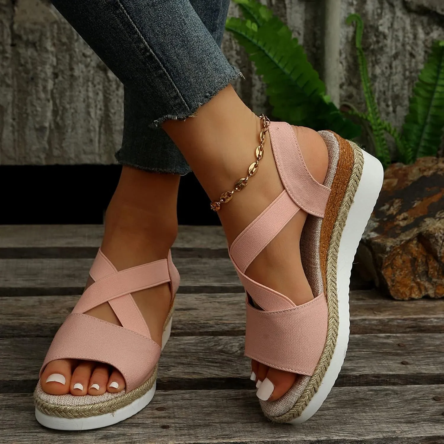 Summer Sandals for Women 2025 Trendy Orthopedic Wedges Dressy Comfort Walking, Womens'Espadrilles Wedge Sandal Heels Open Toe Platform Buckle Ankle Strap Casual Beach Shoes Vacation