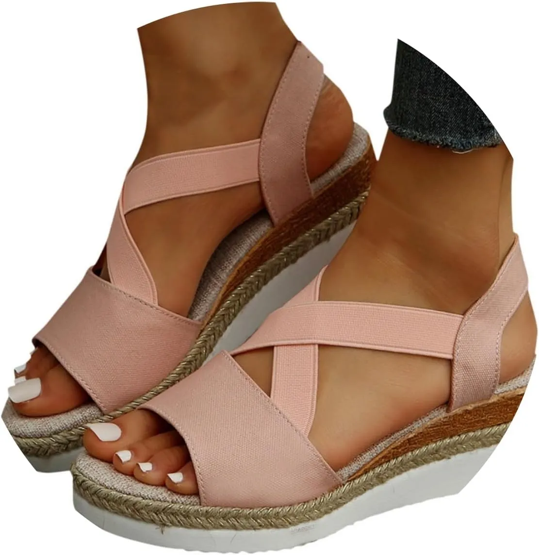 Summer Sandals for Women 2025 Trendy Orthopedic Wedges Dressy Comfort Walking, Womens'Espadrilles Wedge Sandal Heels Open Toe Platform Buckle Ankle Strap Casual Beach Shoes Vacation