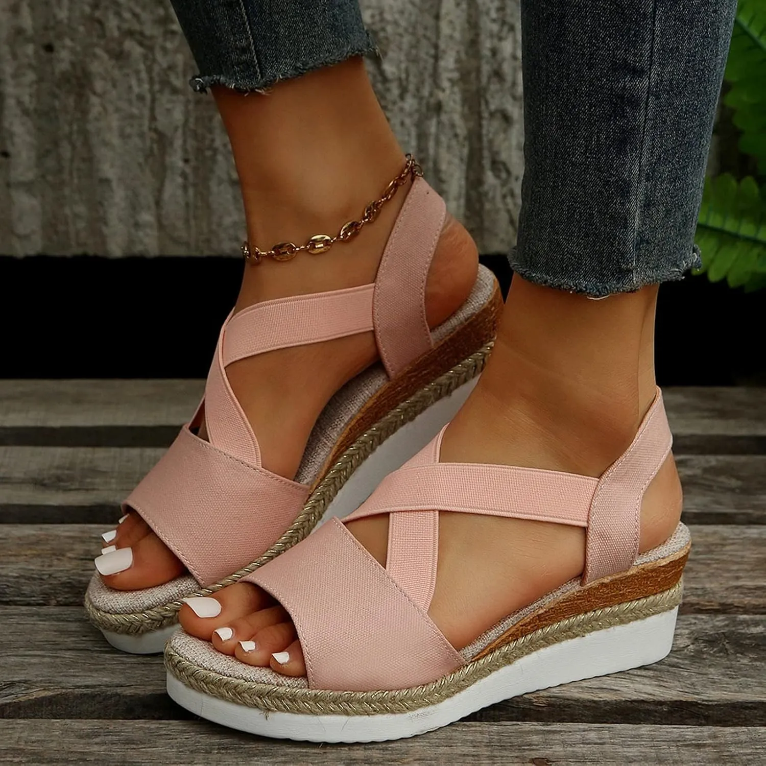 Summer Sandals for Women 2025 Trendy Orthopedic Wedges Dressy Comfort Walking, Womens'Espadrilles Wedge Sandal Heels Open Toe Platform Buckle Ankle Strap Casual Beach Shoes Vacation